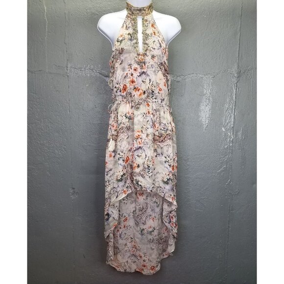 Haute Hippie Maxi Dress Women 2 Wished Upon Silk High Low Beaded Collar High Low - Picture 2 of 16